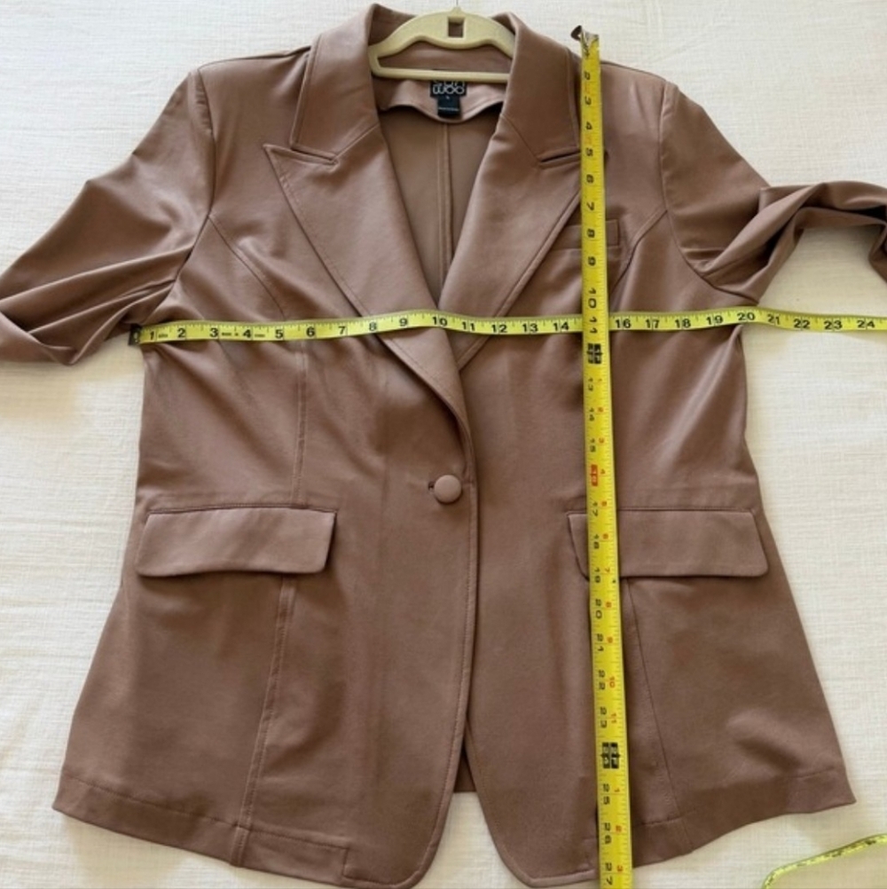 CLARA SUN WOO Signature Liquid Leather Blazer Jacket in Taupe Size L NWOT - Picture 12 of 12